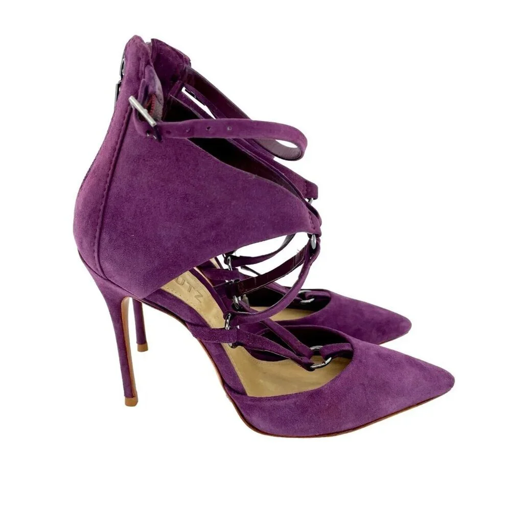 Schutz Dezi Purple Suede Leather Pointed Toe Stiletto Pumps Heels Sz 5 NIB